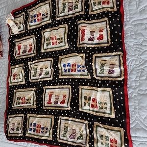 Beautiful square brand new talbot's christmas scarf navy blue background